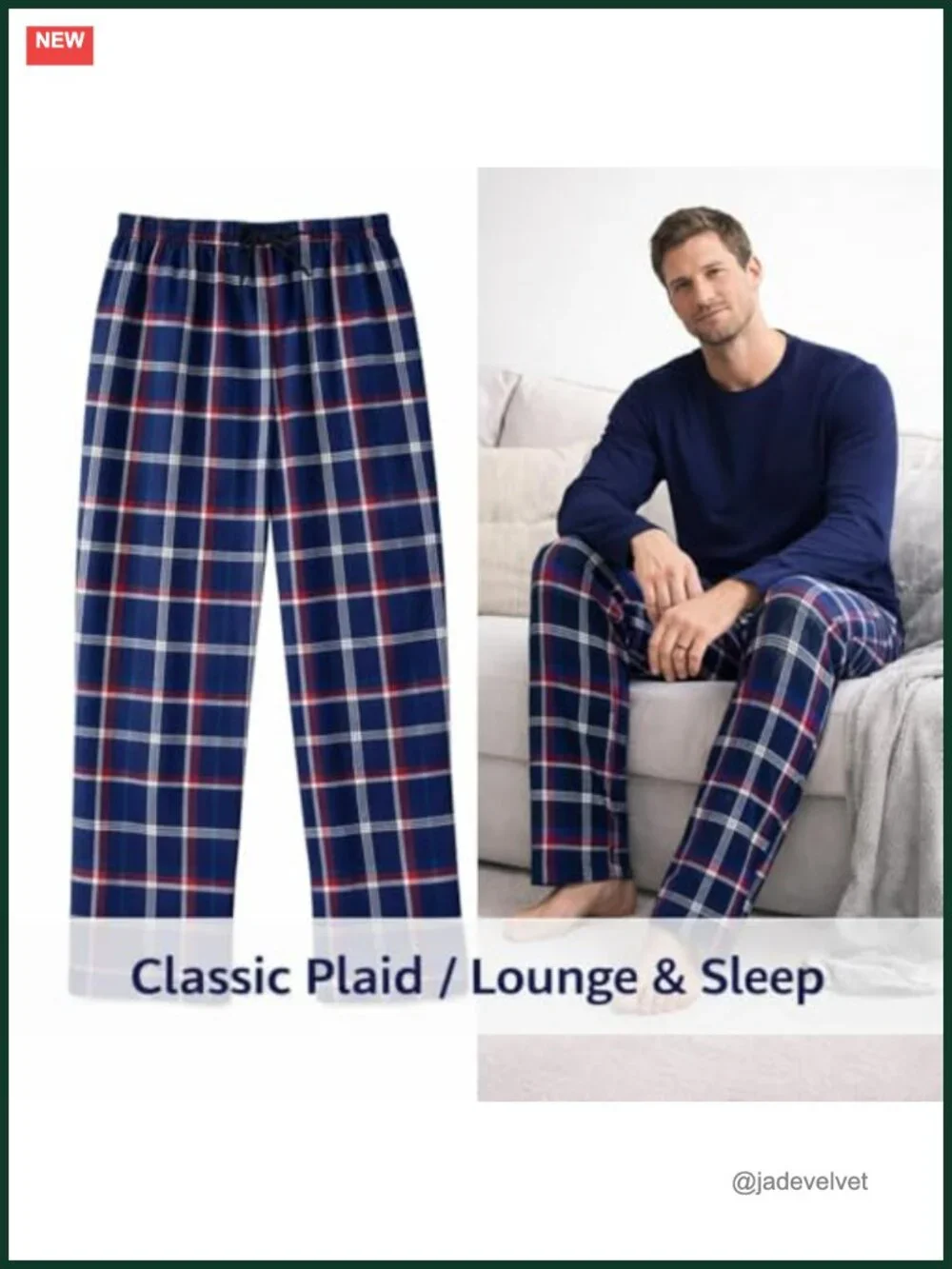 Long Sleeve Cotton Knit Tee & Plaid Pajama Pants Set with Drawstring Waist